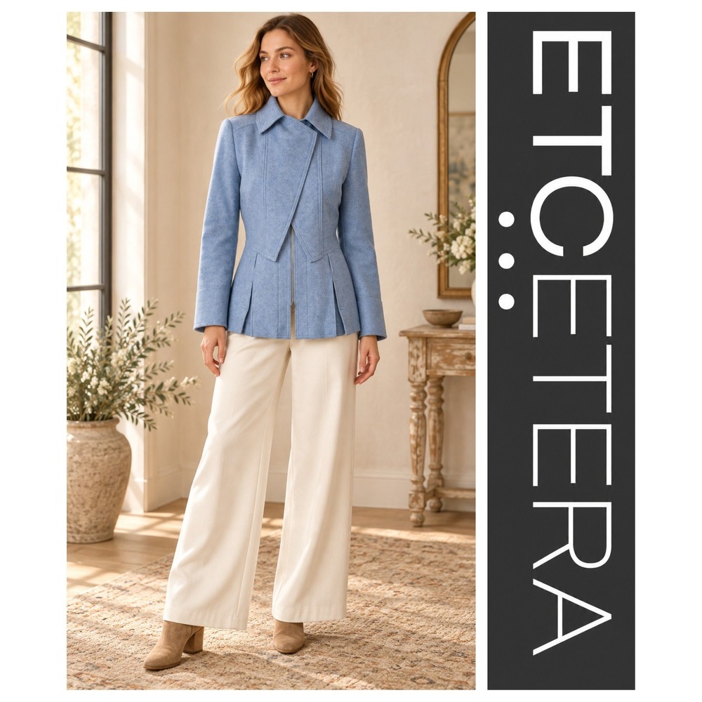 ETCETERA Blue Wool Blend Zip Front Tailored Blazer Jacket Size 10